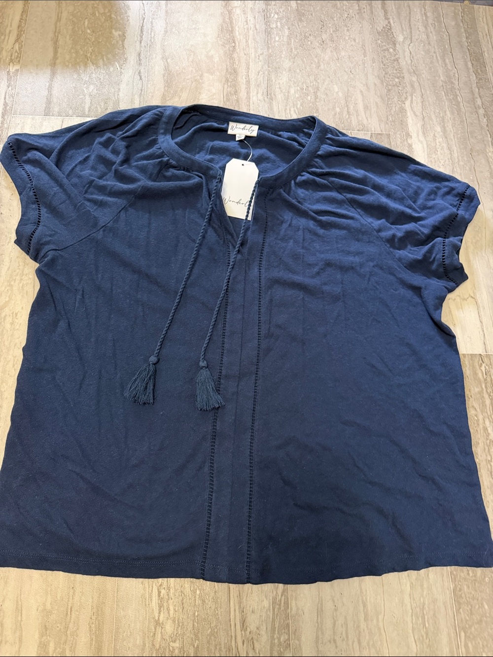 Wonderly Navy Short-Sleeve Tie-Front Top